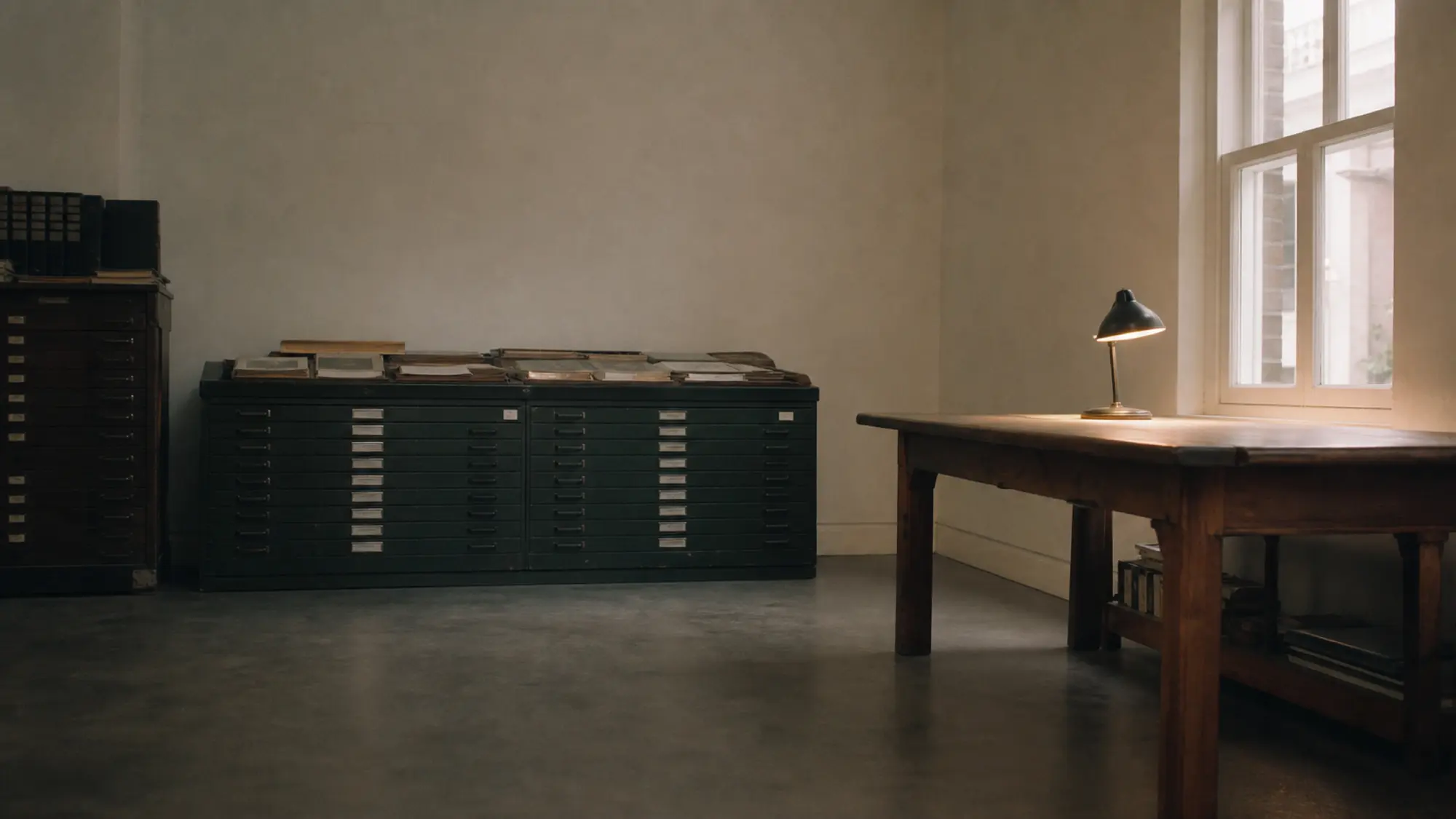 Archive reading room with map cabinet and table, archivist professional indemnity insurance quote