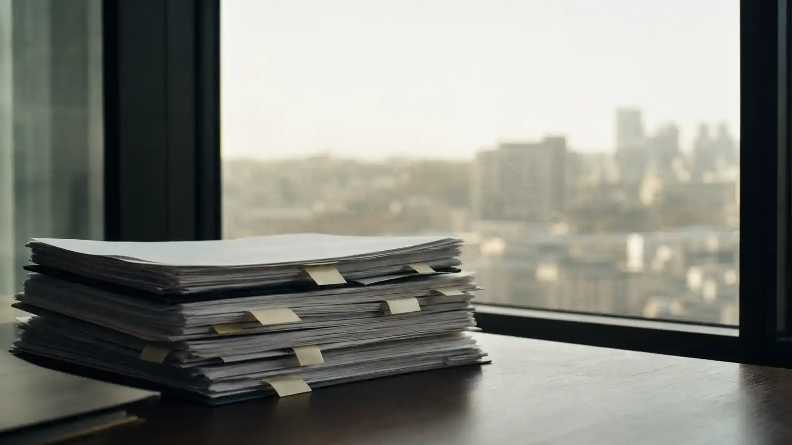 Tabbed offer documents by an office window, professional indemnity insurance for capital raising advisers