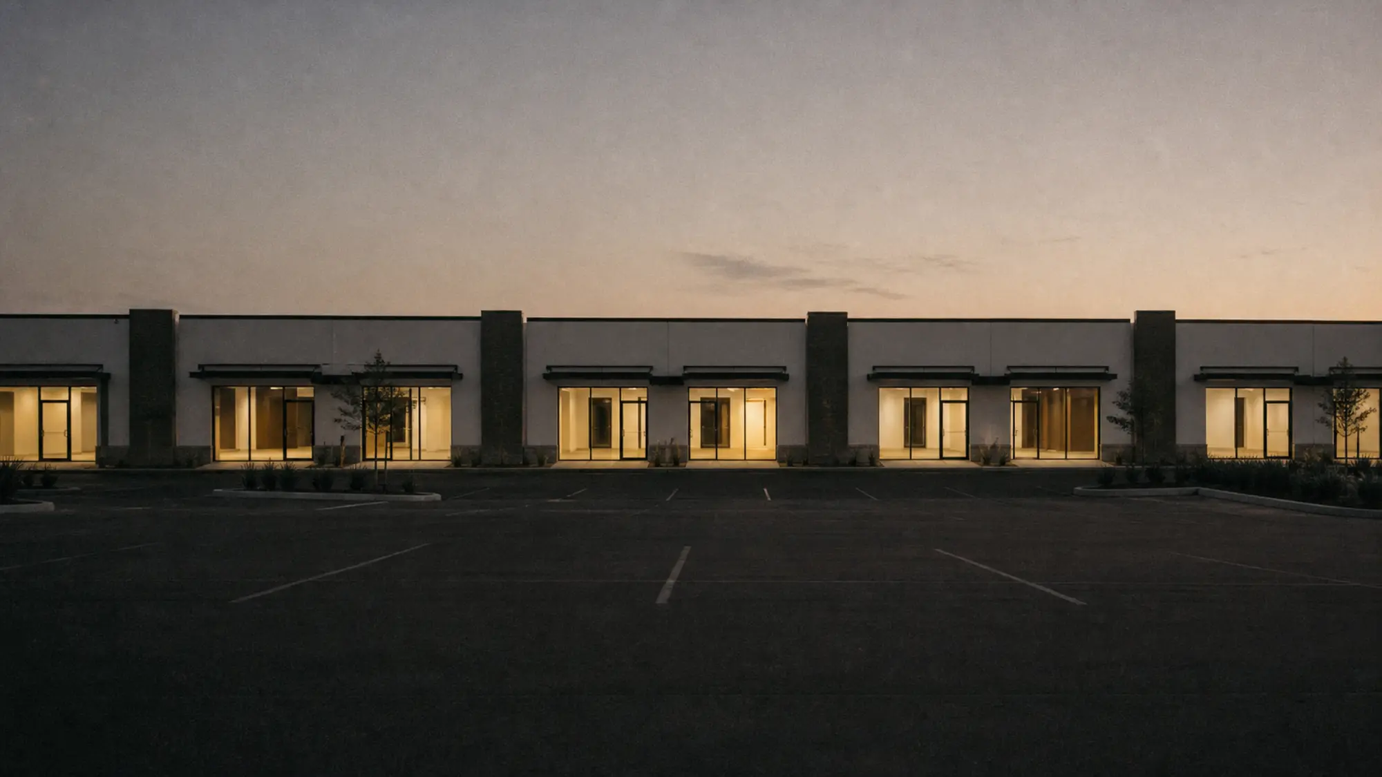 Commercial strata business park units at dusk protected by commercial strata insurance