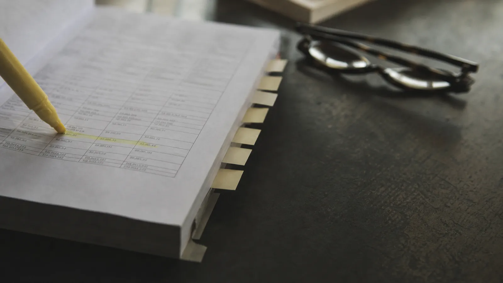 Marked-up compliance register with tabs and highlighter, compliance officer professional indemnity