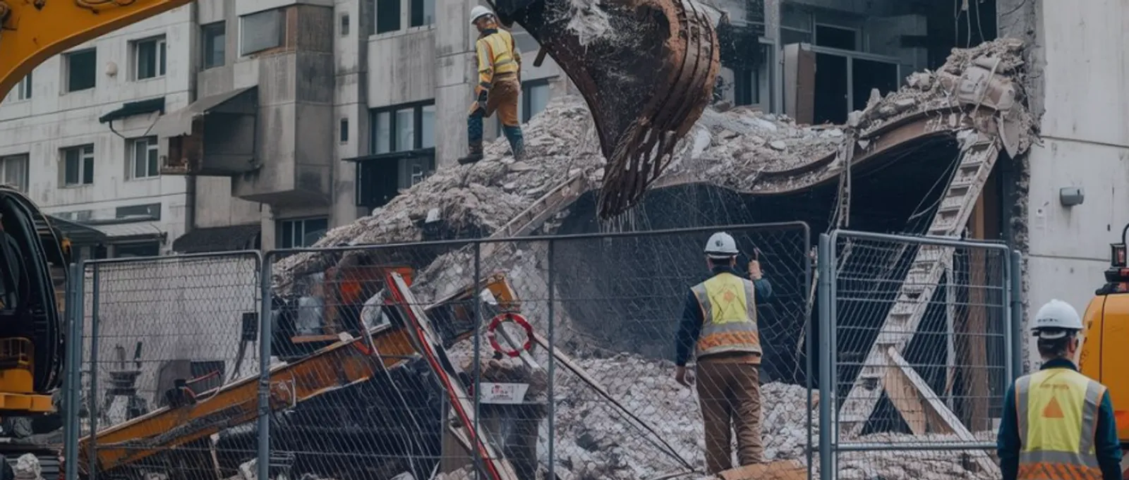 Demolition contractors in PPE at building demolition site – demolition insurance Australia