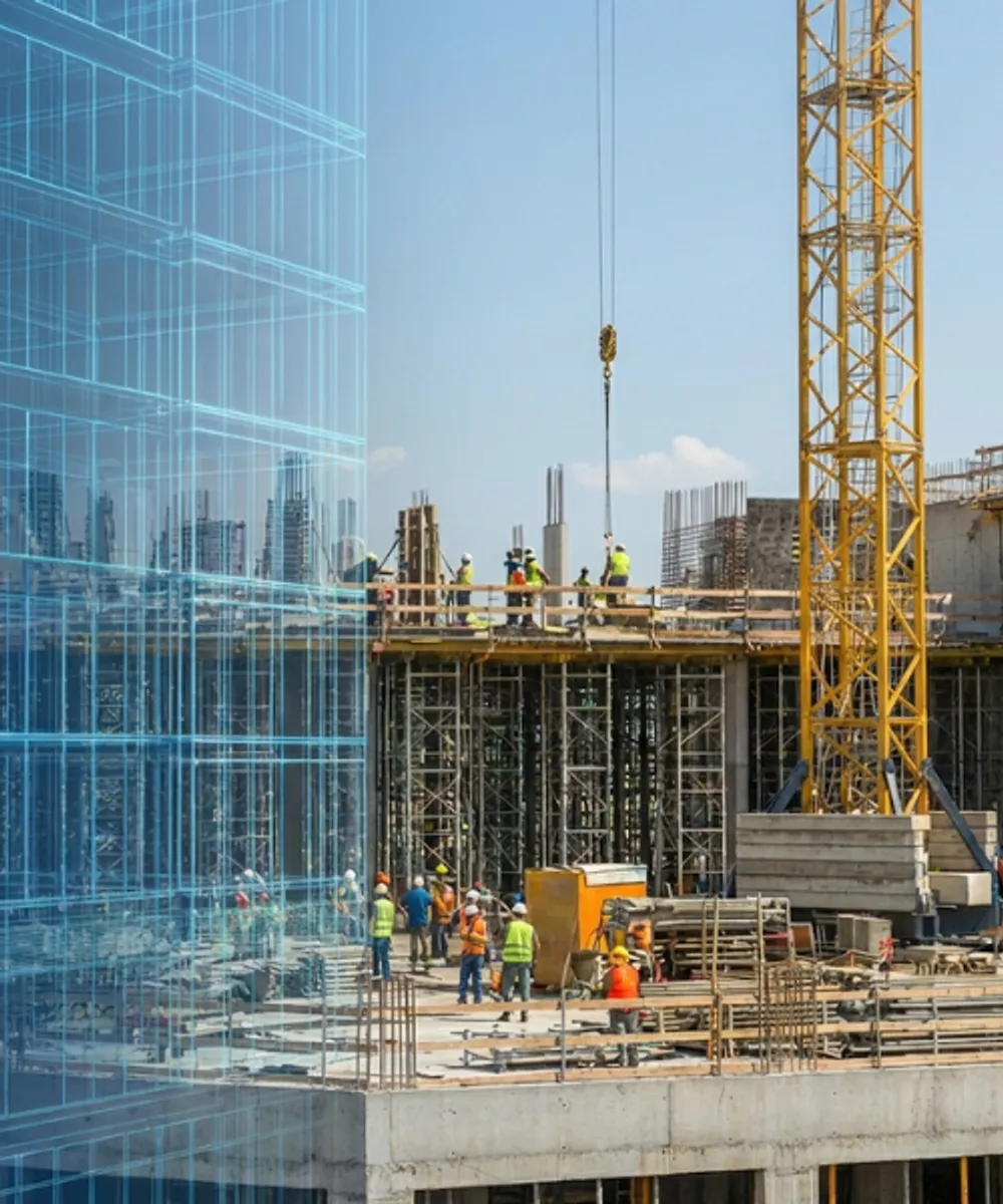 Builder reviewing construction blueprints and design plans for D&C Insurance quote