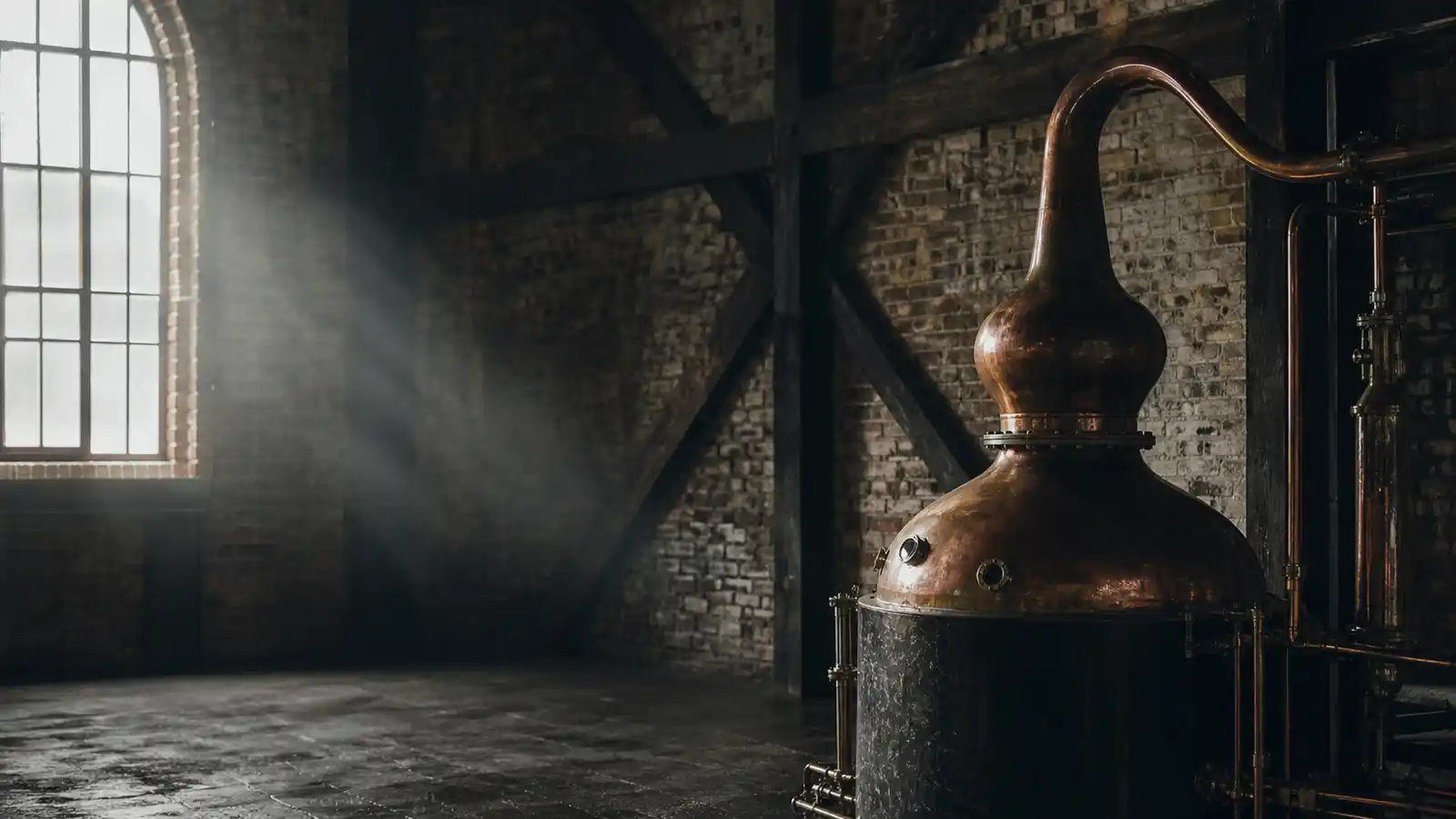 Copper pot still inside an Australian distillery for distillery insurance