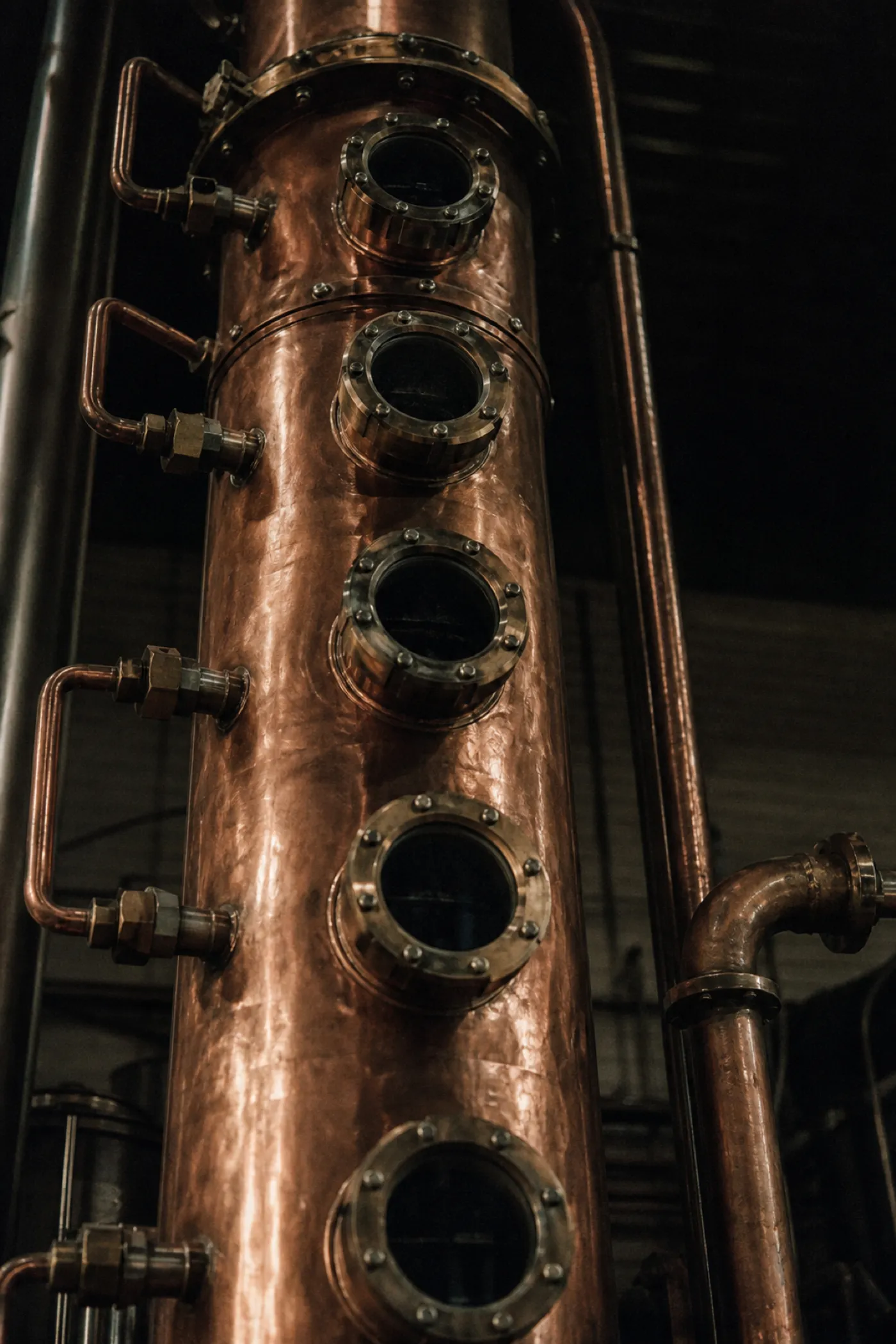 Copper still column and fittings for distillery equipment insurance