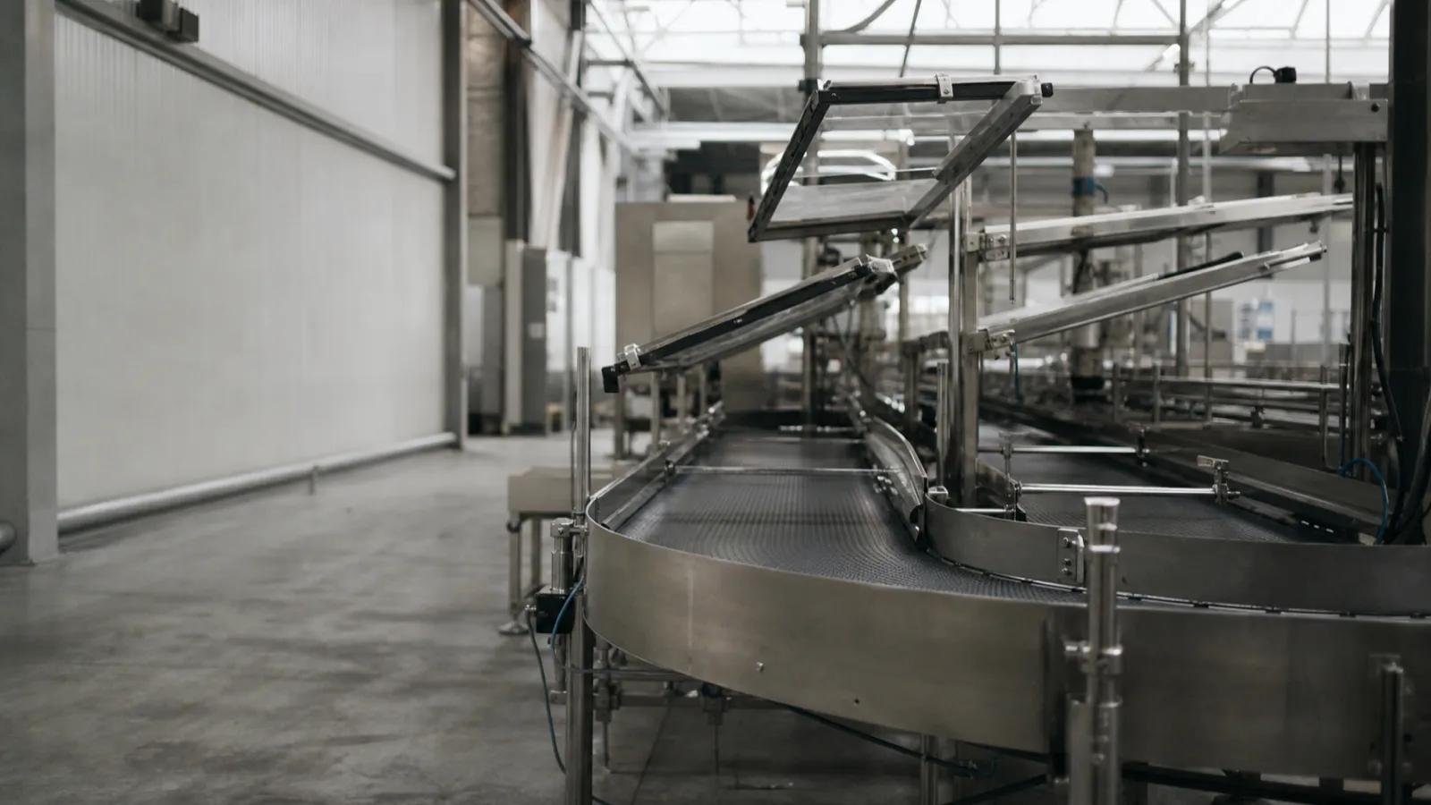 Stainless production line open for inspection, food technologist professional indemnity