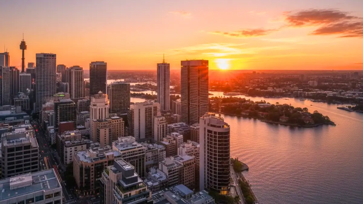 Commercial skyscrapers in Australia at sunset representing industrial special risks insurance properties