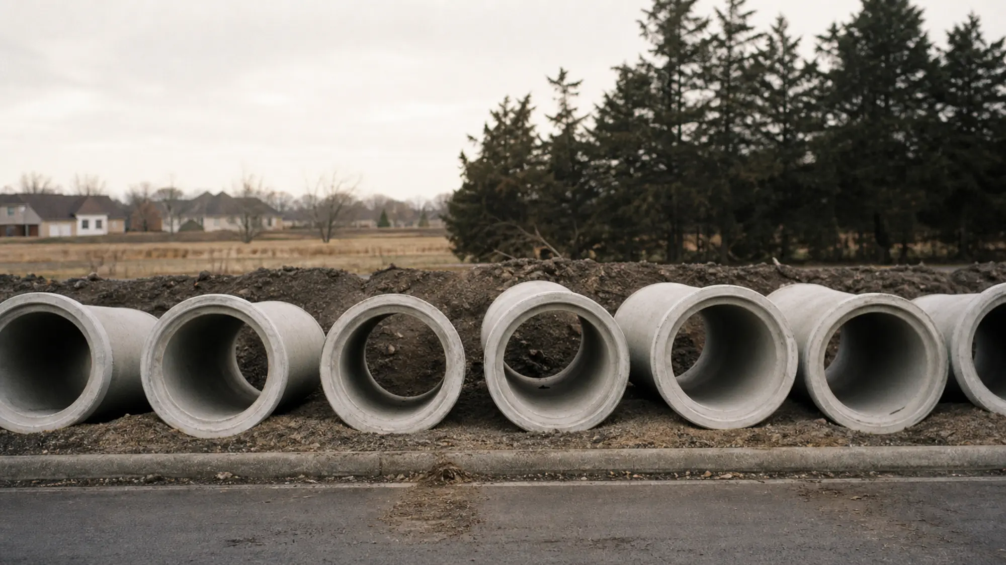 Stormwater pipes staged beside a trench - insurance for hydraulic engineering consultants