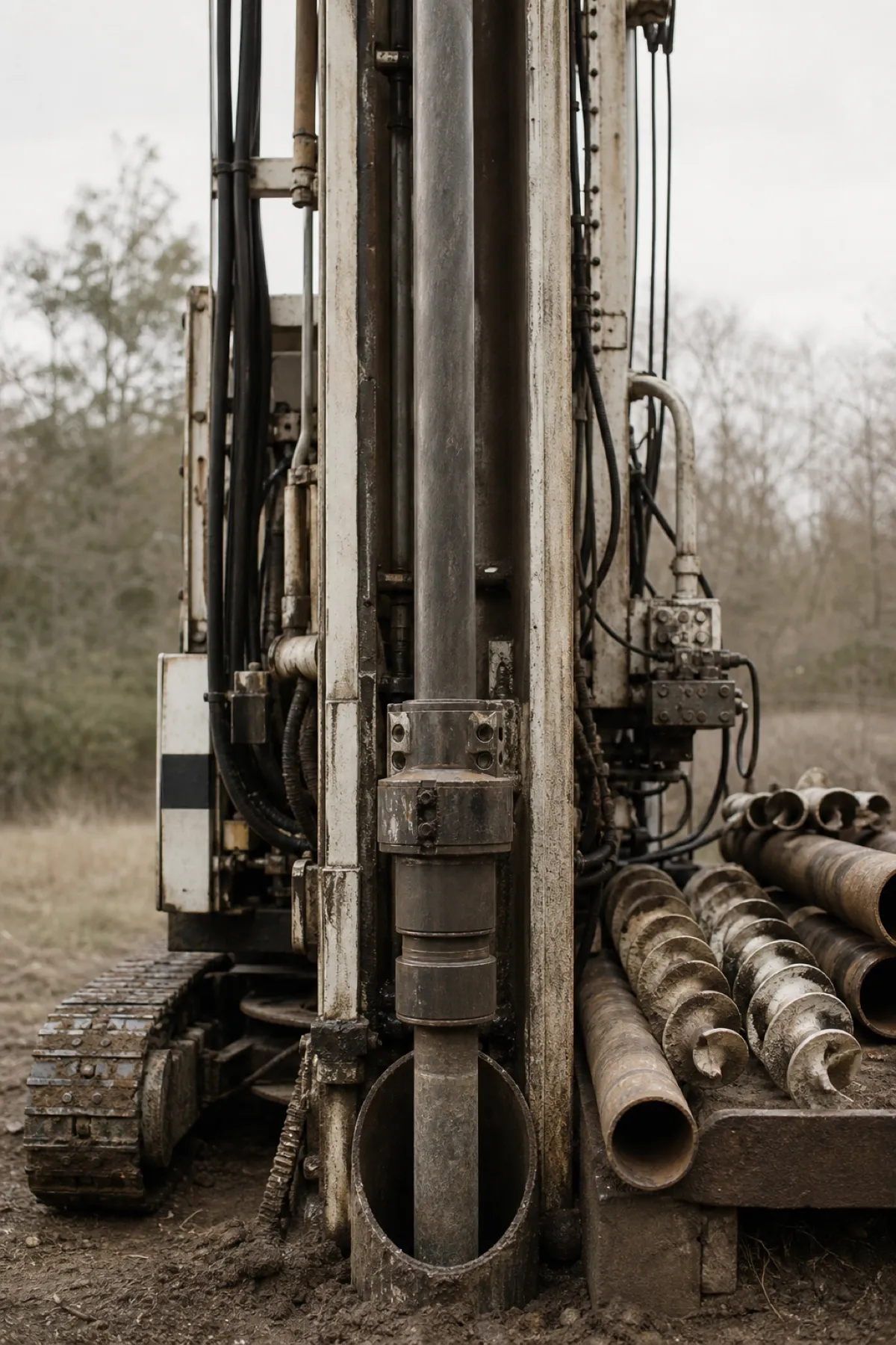 Drill rig mast over a borehole - PI cover for geotechnical engineers