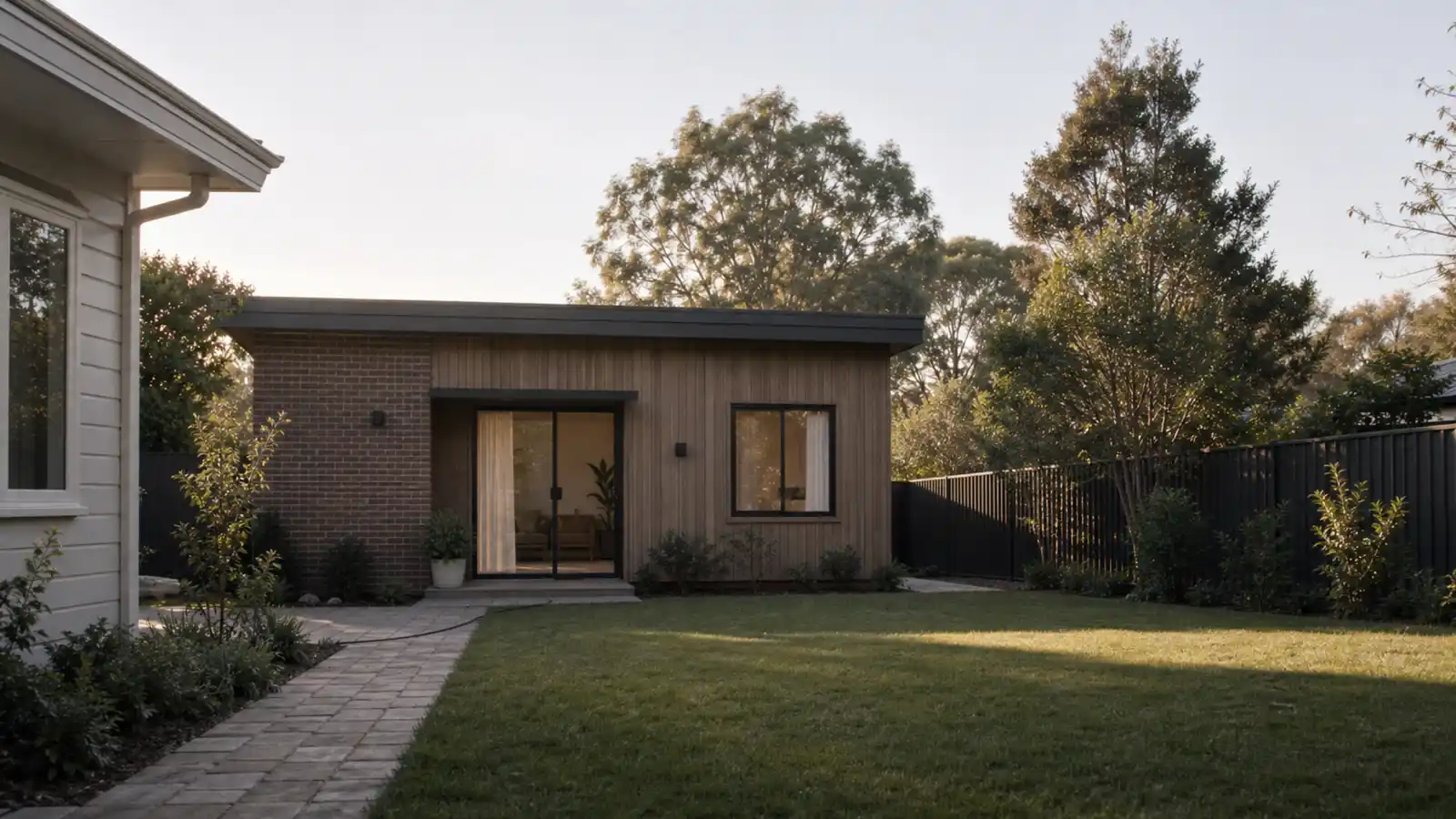 Modern granny flat behind an Australian suburban home for granny flat insurance