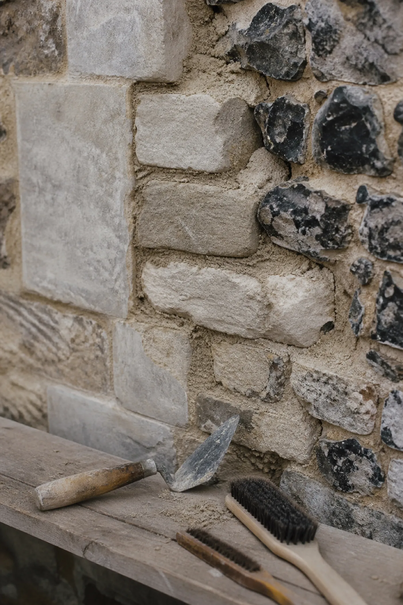 Lime mortar repointing detail on heritage stonework, a heritage consultant PI risk area