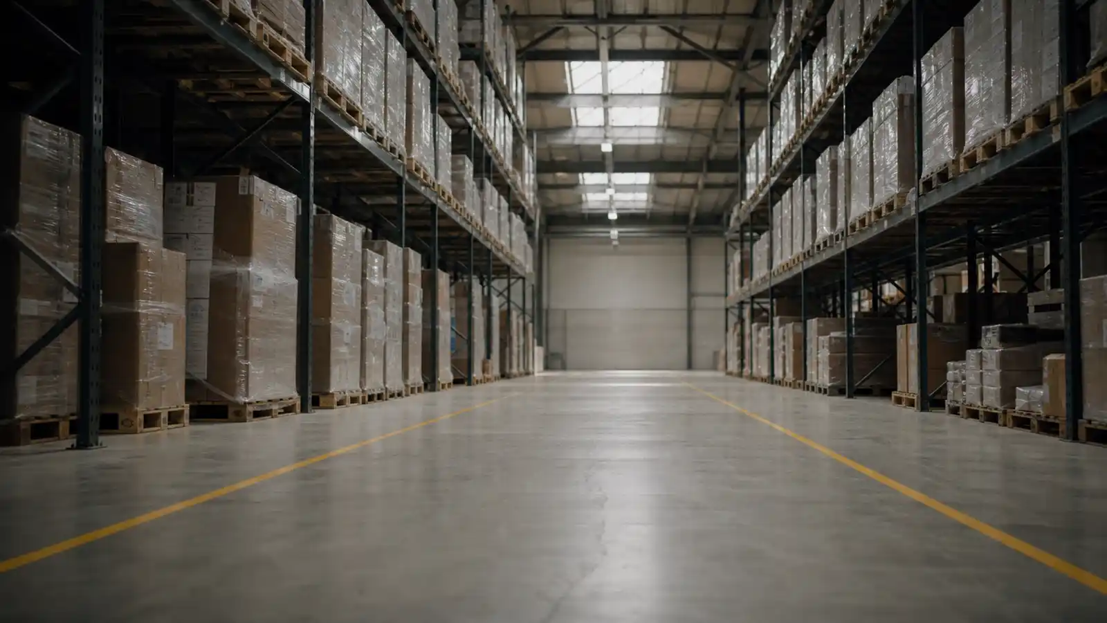 Warehouse aisle with marked safety lines for host employer insurance