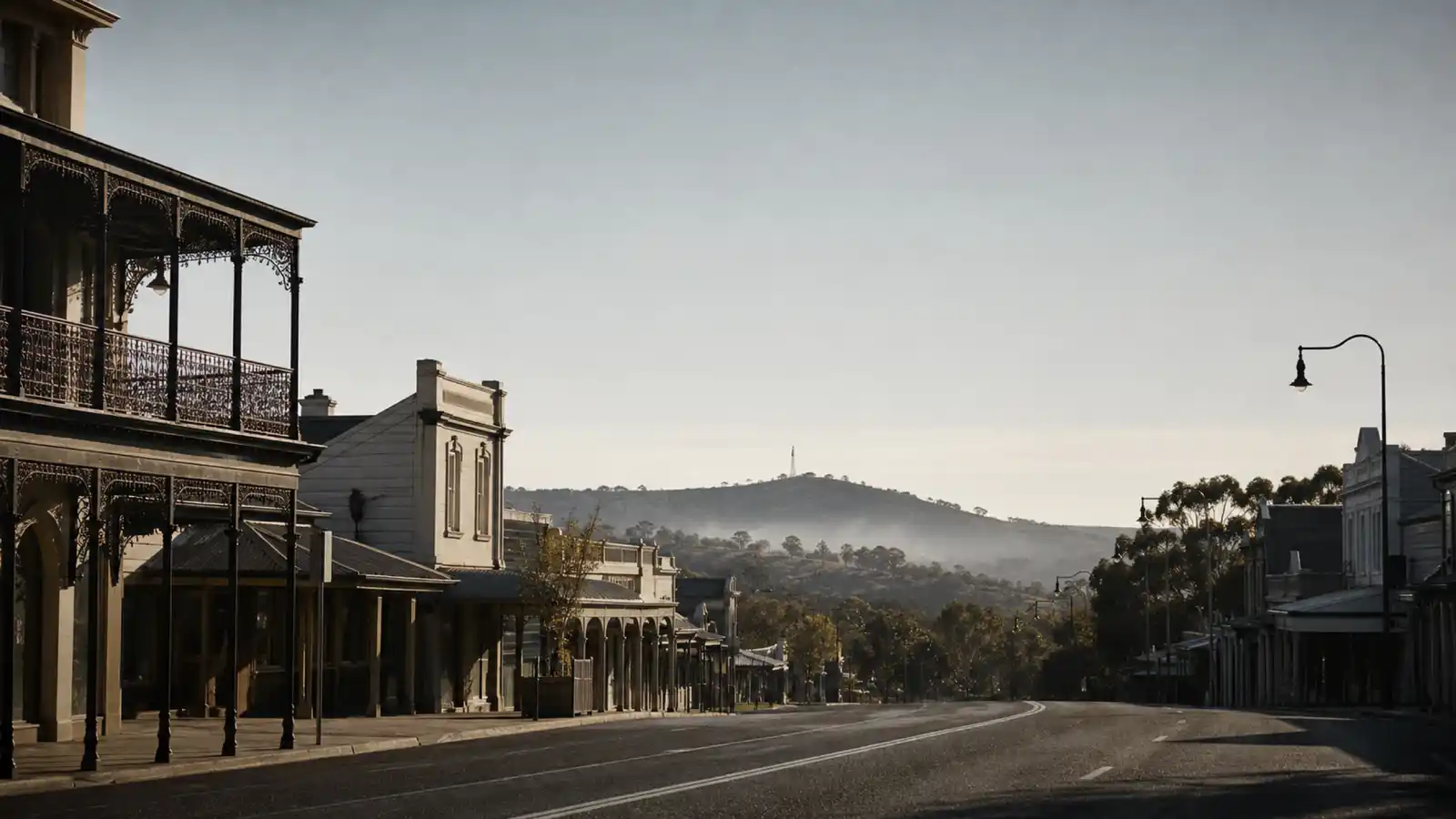 Heritage main street with verandahed shopfronts, insurance brokers Bathurst