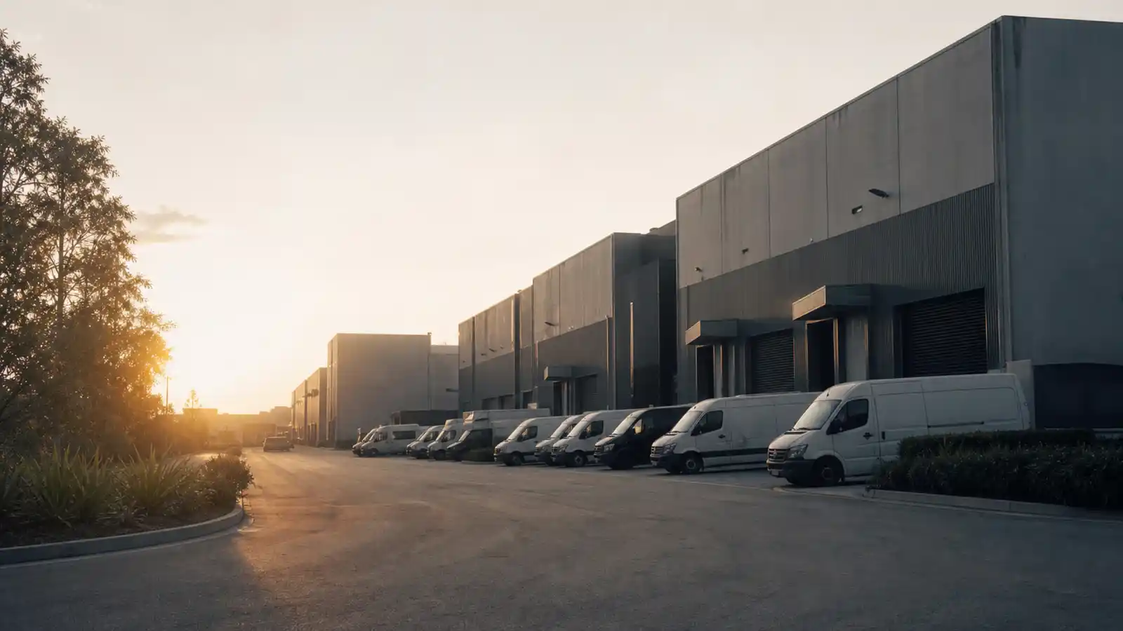 Warehouse logistics precinct at dawn, insurance brokers Liverpool