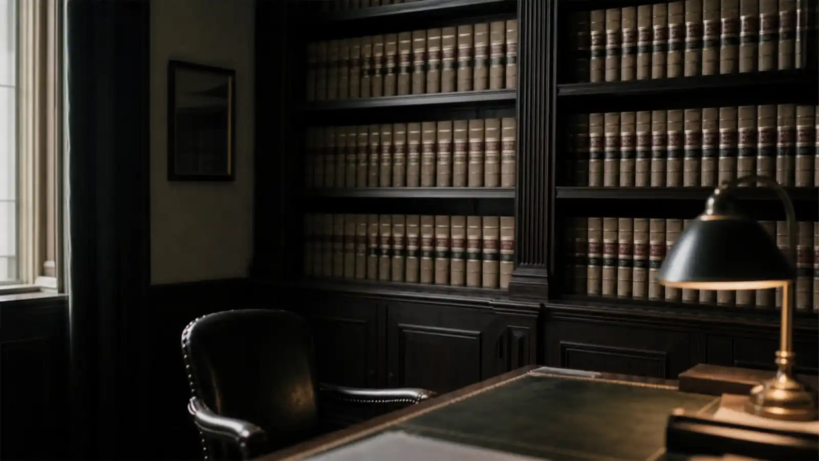 Chambers office with shelves of law reports, the setting legal consultant PI insurance protects
