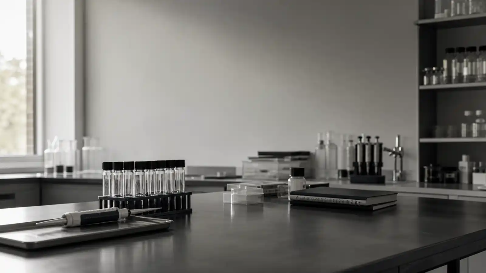 Research laboratory bench with vials and pipette, representing life sciences insurance in Australia