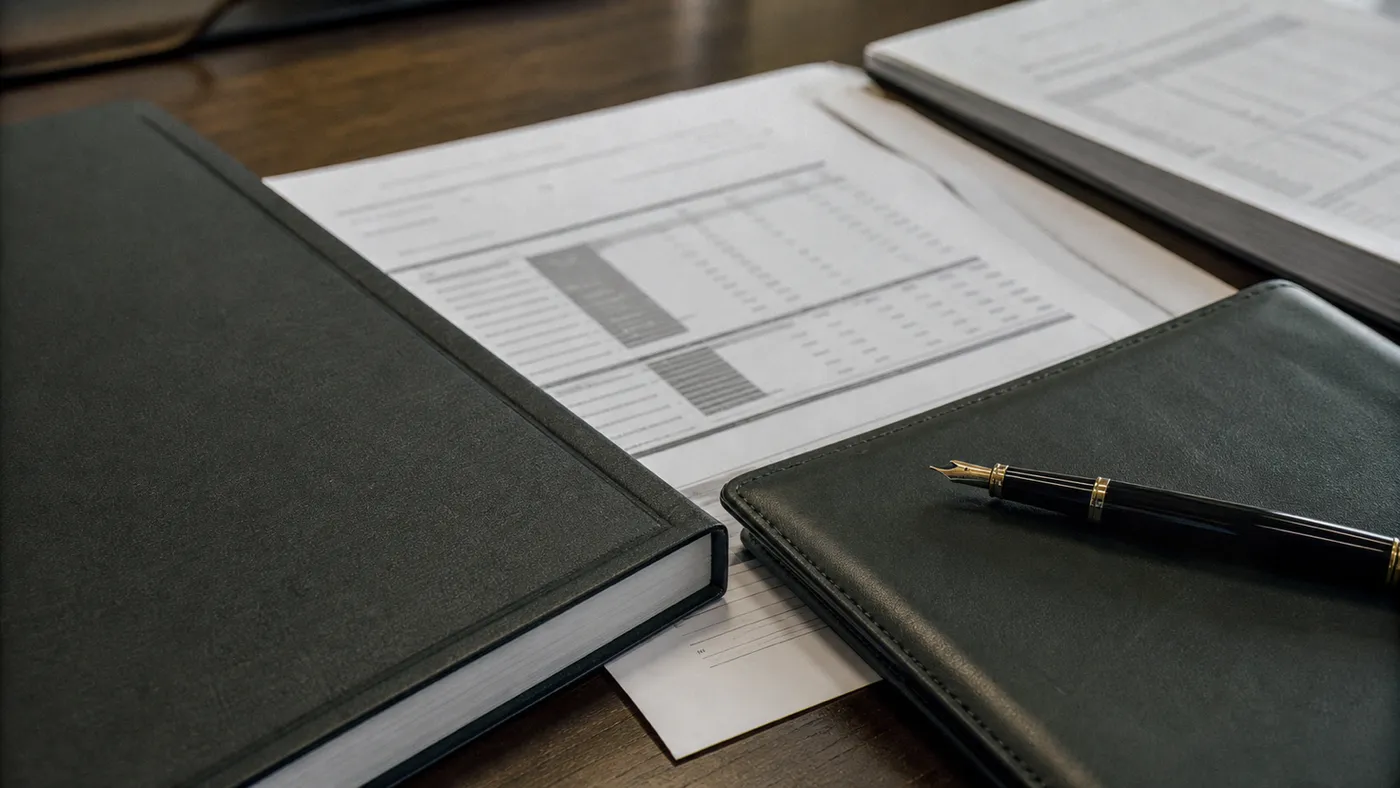 Company governance documents on a desk - management liability insurance premium factors