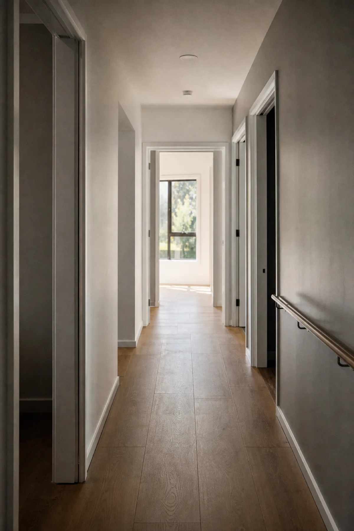 Wide accessible-home corridor with handrails and level flooring for NDIS property insurance