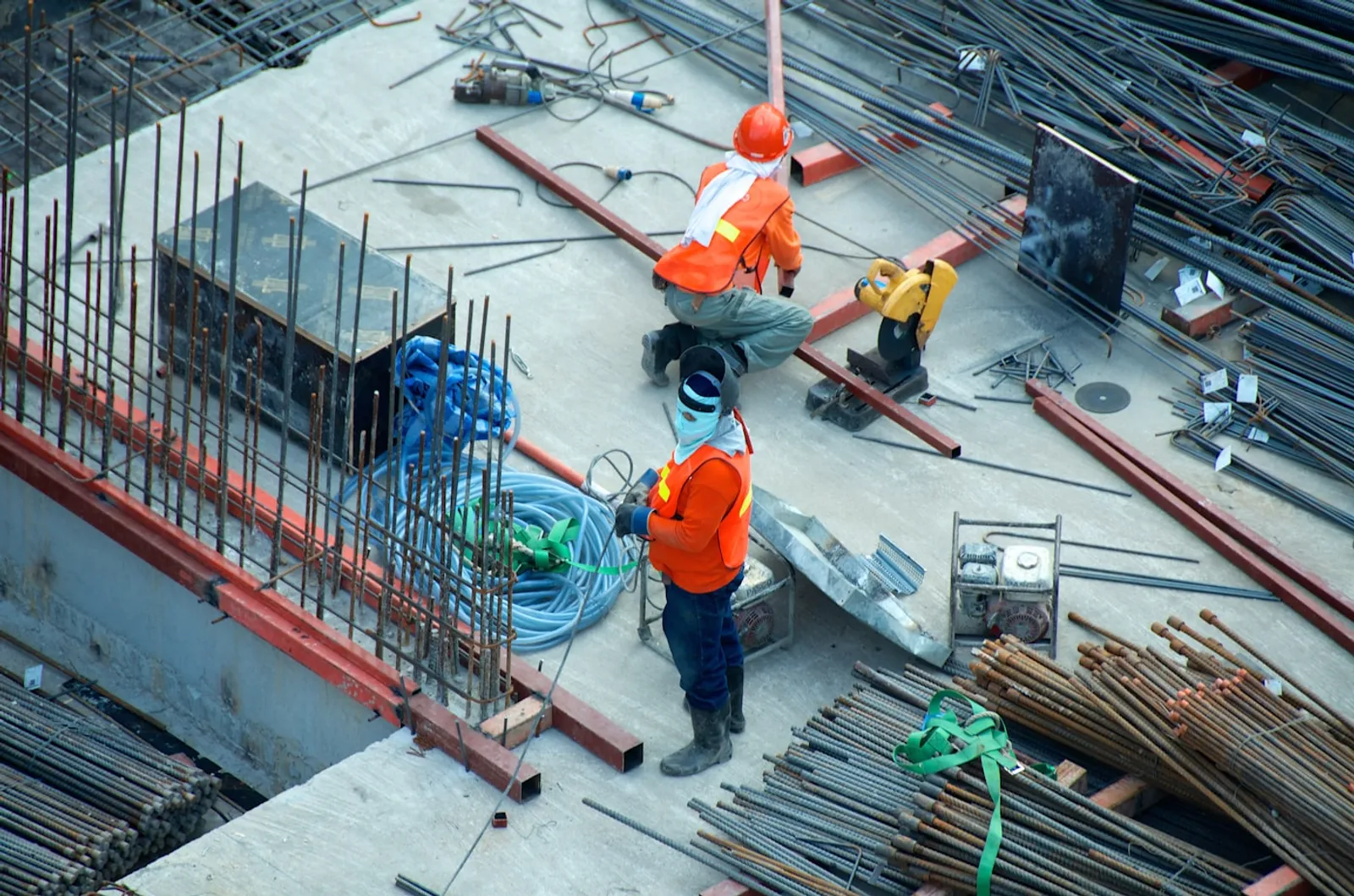 Construction site with timber frame building