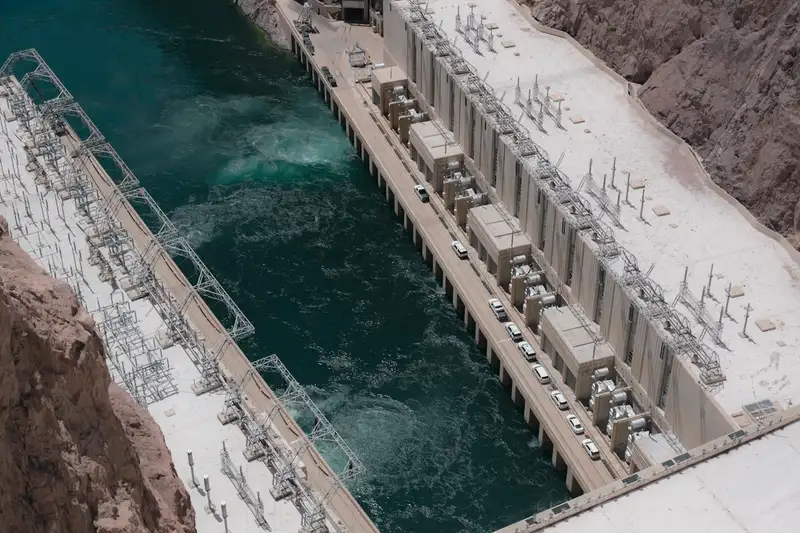 Aerial view of Hoover Dam and hydroelectric generation facility representing water engineering infrastructure