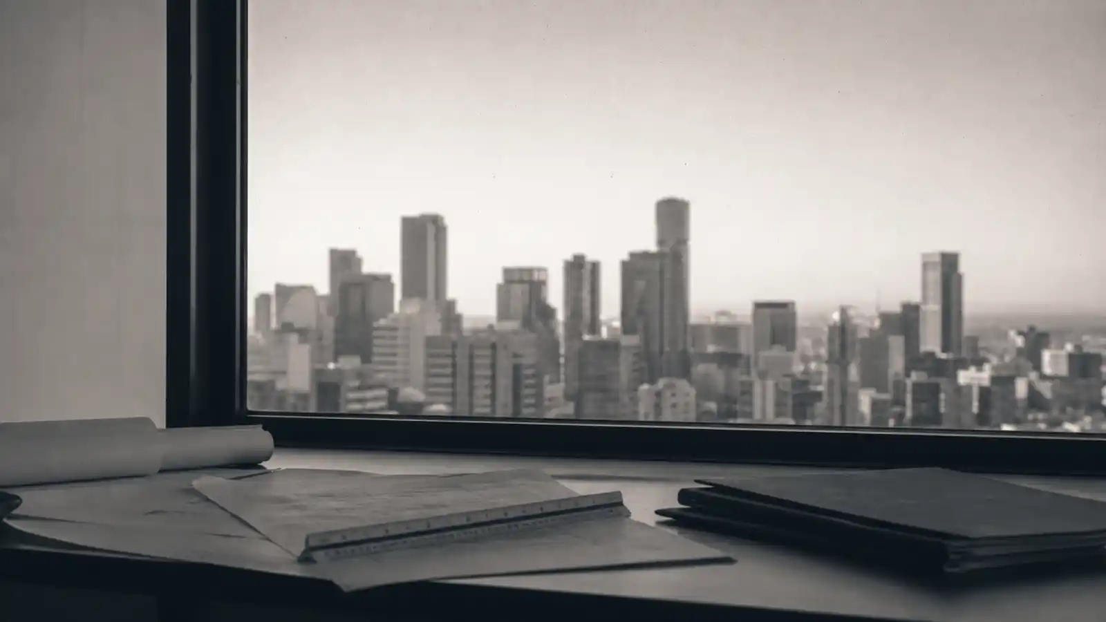 City office desk overlooking Sydney CBD towers, professional indemnity insurance Sydney