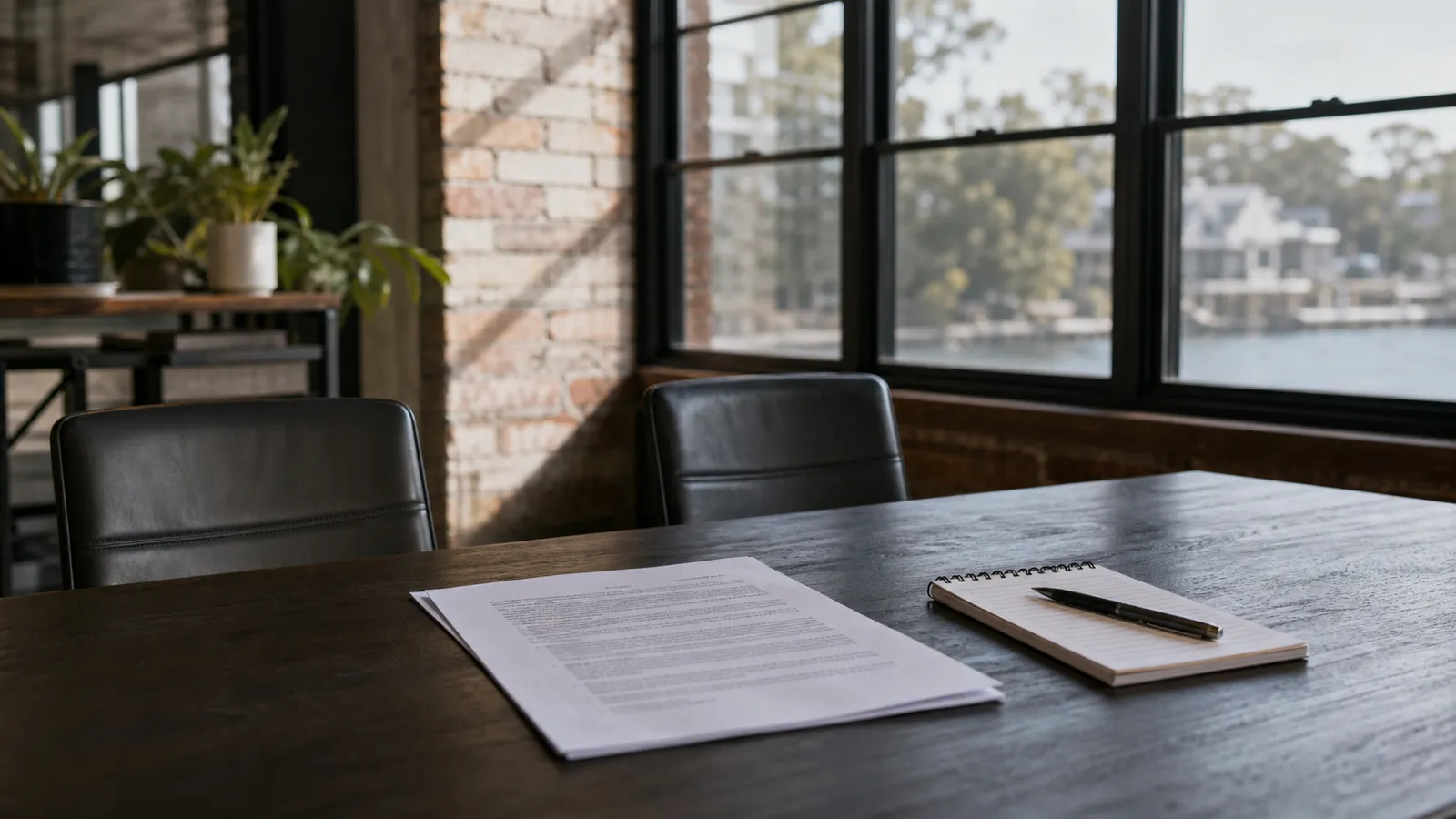 Sydney brokerage meeting table set up for a professional indemnity insurance review