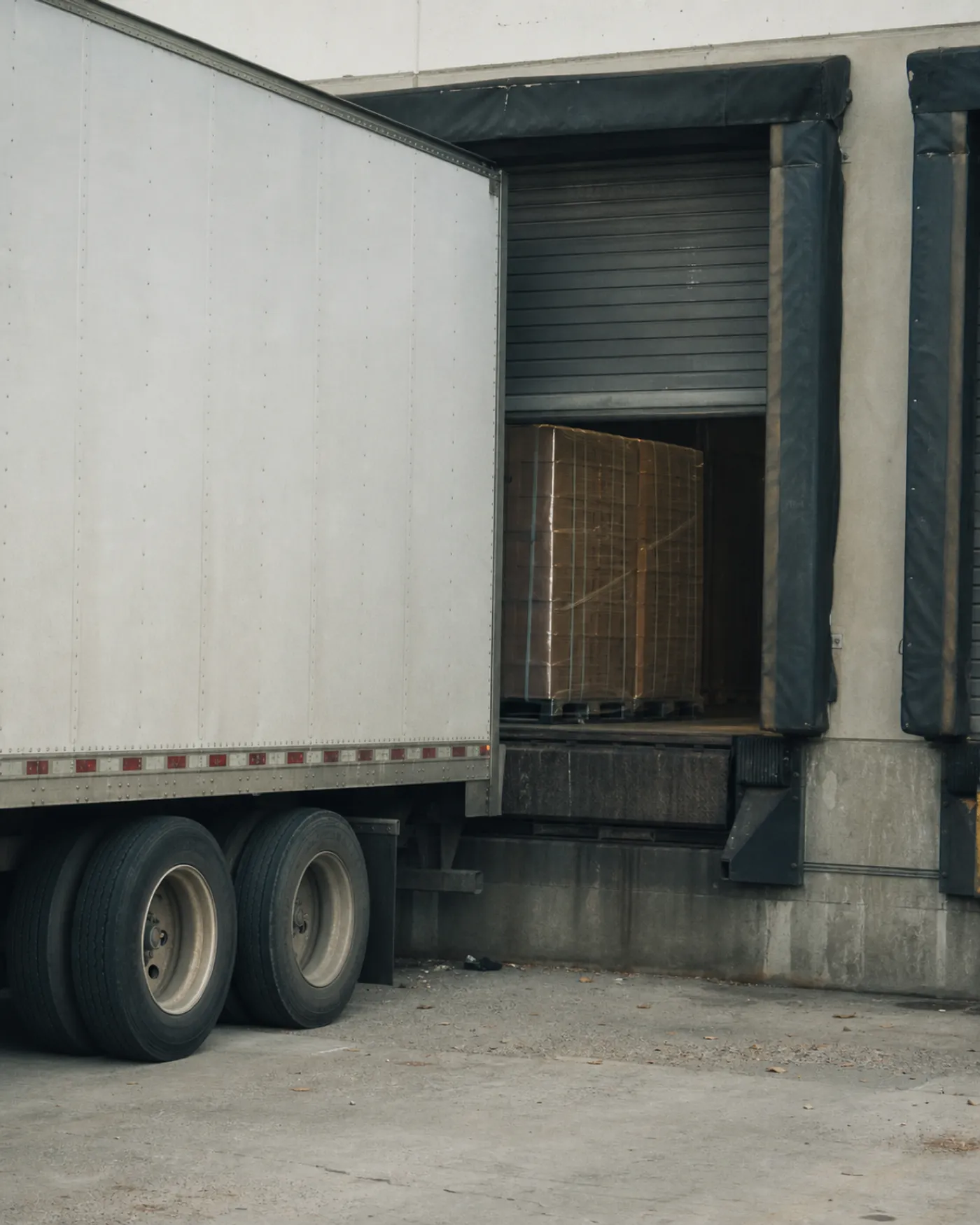 Trailer backed onto a loading dock, freight forwarder PI insurance