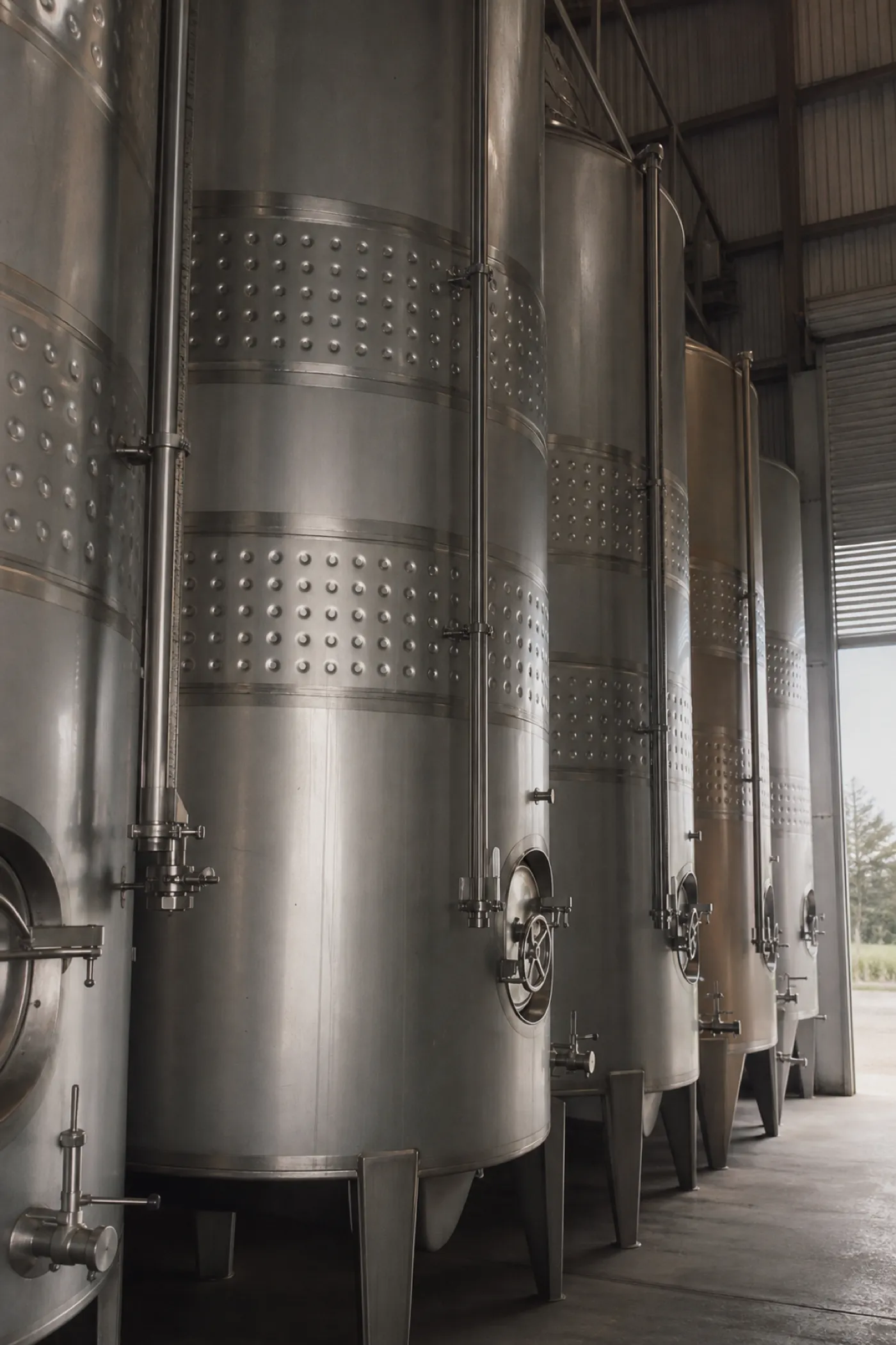 Stainless wine tanks inside an Australian winery